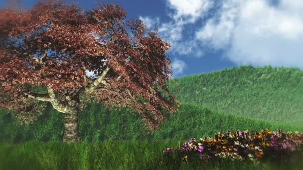 Animación de escena de primavera con movimiento de cámara 2.5D — Vídeos de Stock