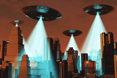 metropolis üzerinde UFO Invasion