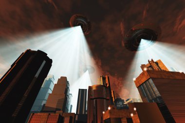metropolis üzerinde UFO Invasion
