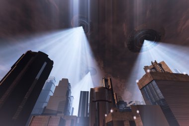 metropolis üzerinde UFO Invasion