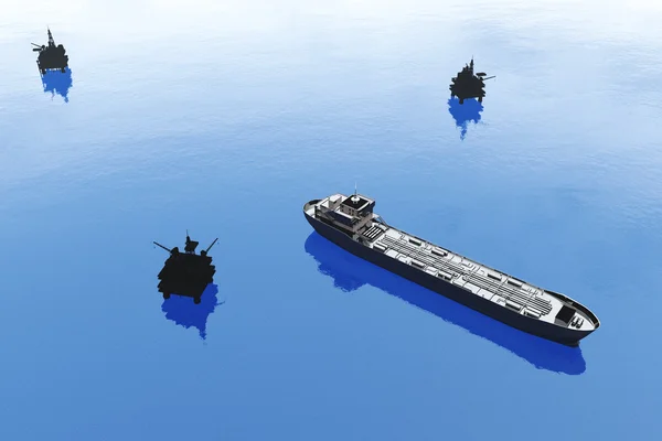 海の石油プラットフォームとタンカー — ストック写真