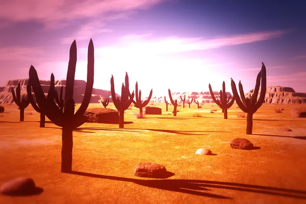 Desierto Saguaro Cactus Field obra de arte 3D — Foto de Stock