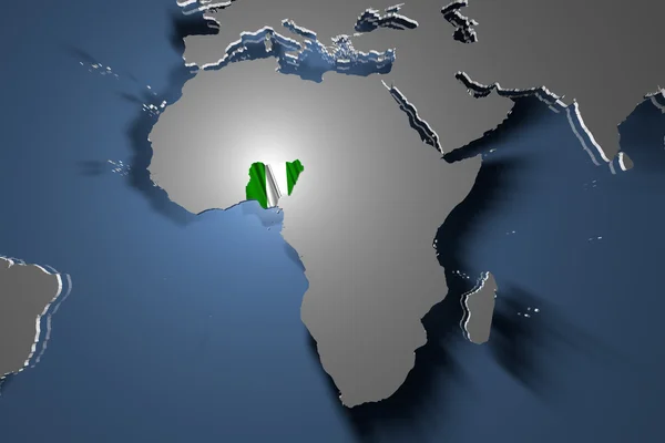 在非洲大陆上的尼日利亚国家地图 — 图库照片