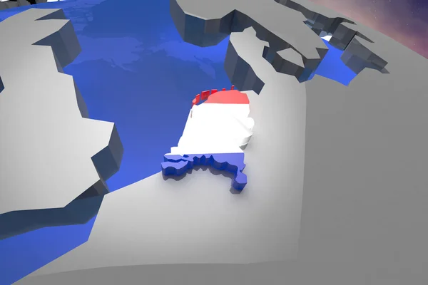 Nederländerna land karta på kontinenten 3d Illustration — Stockfoto