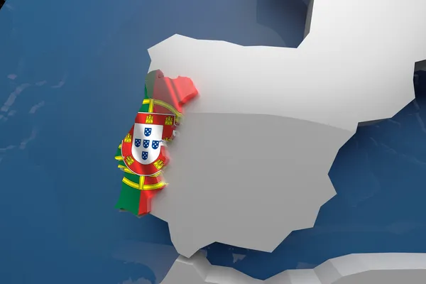 Portugal Mapa del país en el continente Ilustración 3D —  Fotos de Stock