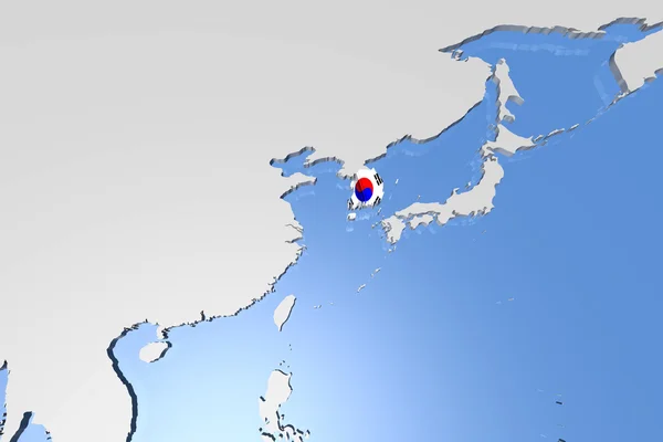 Zuid-Korea land kaart op Continent 3d illustratie — Stockfoto