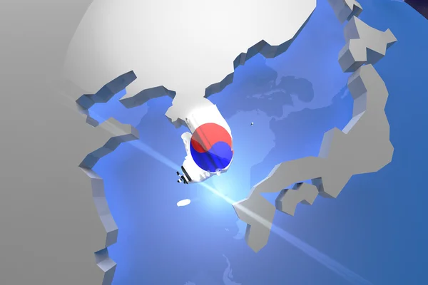 Coreia do Sul Mapa do país em Continente Ilustração 3D — Fotografia de Stock