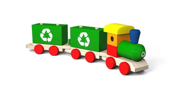 Train de jouets avec symboles de recyclage — Photo