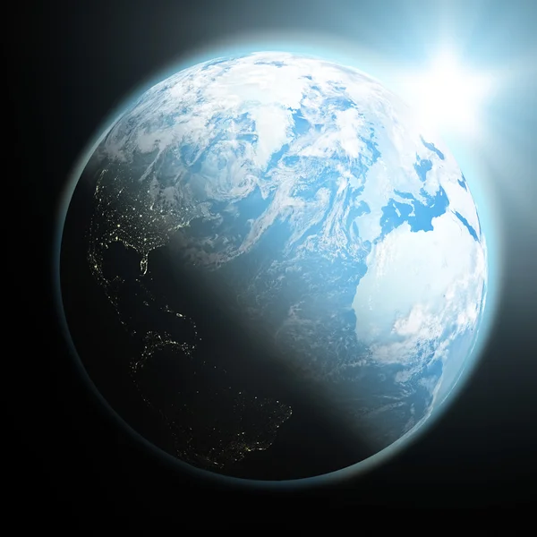 Sole che sorge sulla Terra blu — Foto Stock