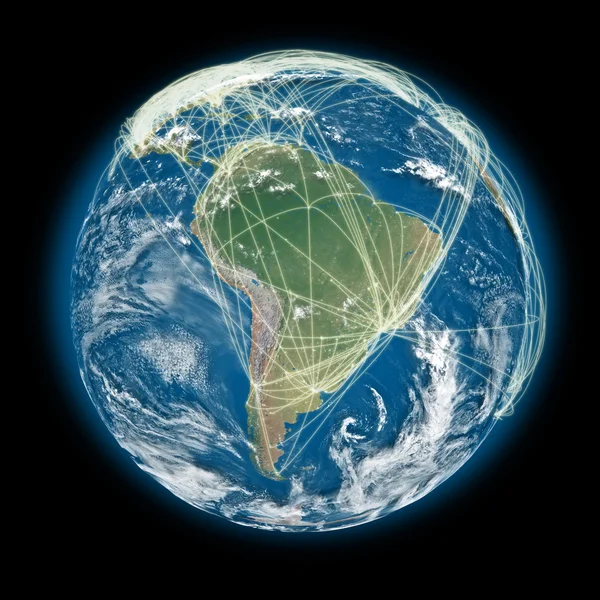Mundo conectado Vista de Sudamérica — Foto de Stock