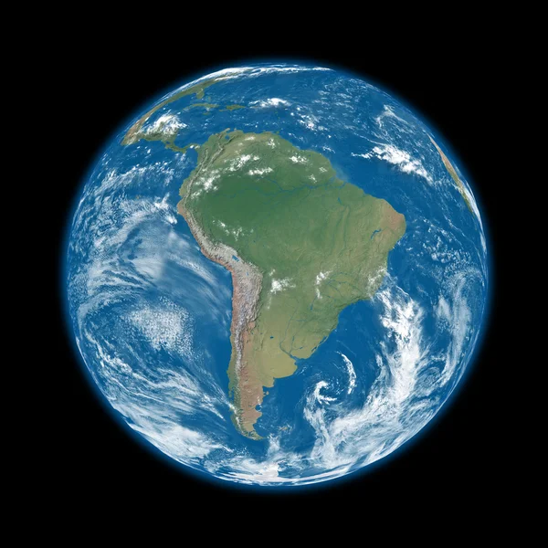 Mavi dünya üzerinde Güney Amerika — Stok fotoğraf