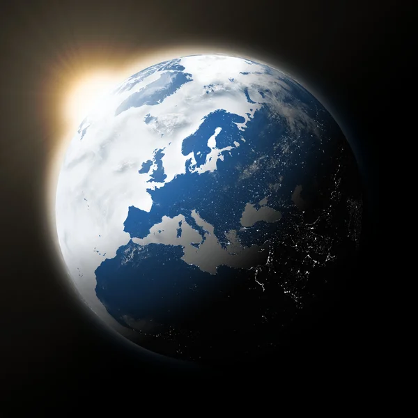 Sonne über Europa auf dem Planeten Erde — Stockfoto