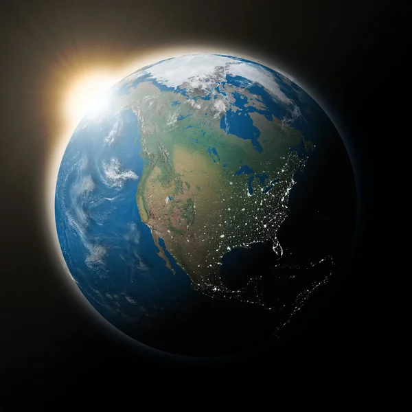 Soleil sur l'Amérique du Nord sur la planète Terre — Photo