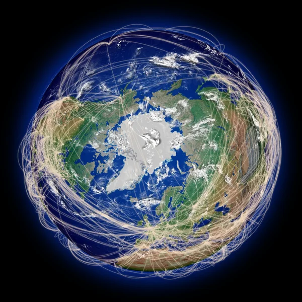 Flight paths on northern hemisphere — Stock Photo, Image