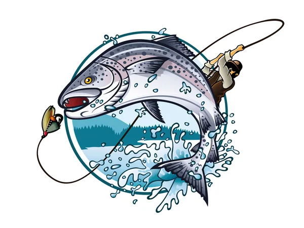 Salmón de pesca — Vector de stock