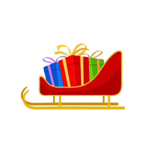 Red Santa Claus Traîneau Avec Icône Cadeaux — Image vectorielle
