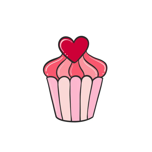 Cupcake Heart Symbol Lock Drawing Design Valentine Day Card — Stock Vector