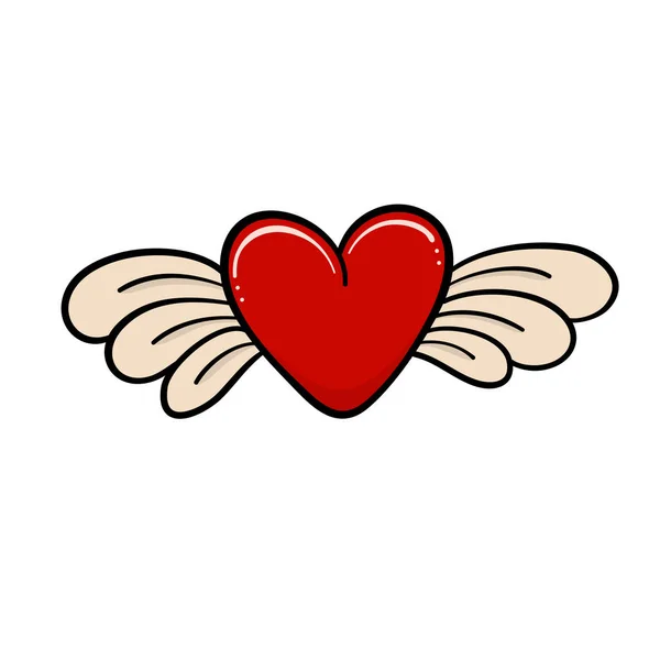 Heart Symbol Drawing Wings Design Valentine Day Card — Stock Vector