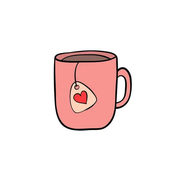 Чашка Чая Ручной Работы Сердечной Биркой Дизайна Любовной Карты — стоковый вектор