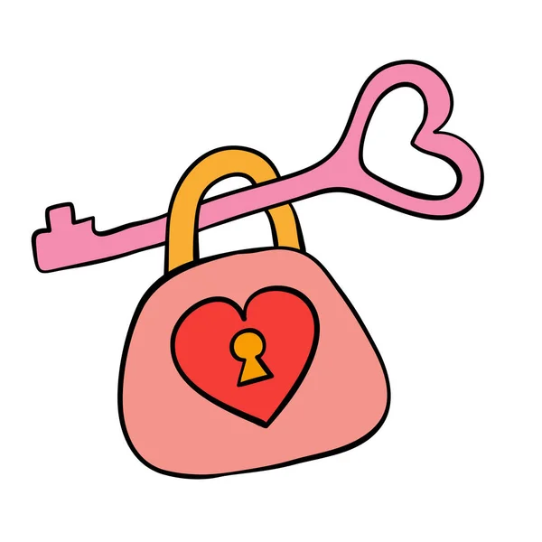 Candado Llave Con Corazón Para Diseño Tarjetas Día San Valentín — Vector de stock