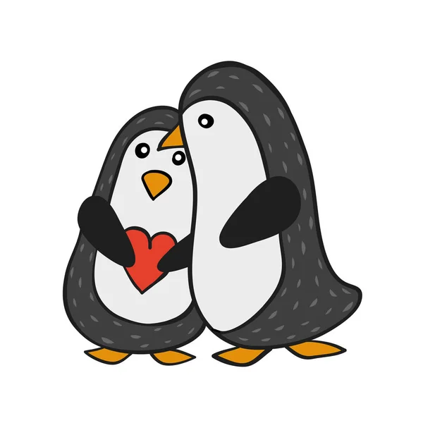 Couple Penguin Birds Heart Valentine Day Card Design — Stock Vector