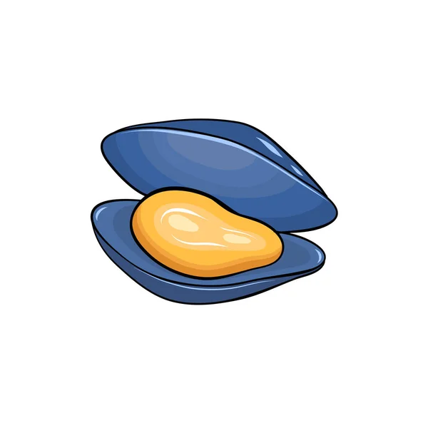 Tasty Mussel Hand Drawn Cartoon Style Seafood — Vettoriale Stock