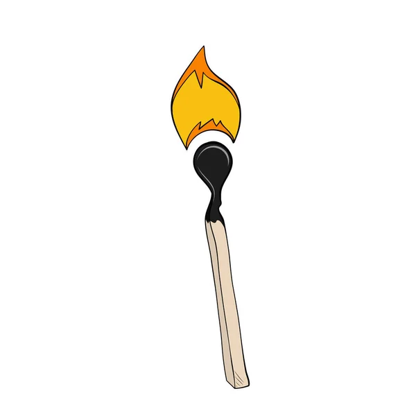 Burning Match Hand Drawn Cartoon Style — Stock Vector