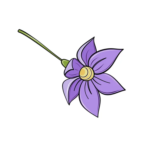 Mão Flor Crocus Primavera Roxo Desenhado Estilo Desenho Animado Para —  Vetores de Stock