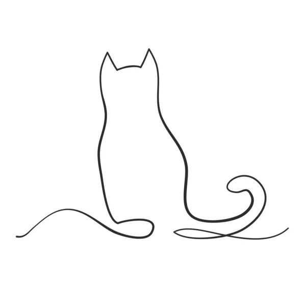 Silhouette Gatto Una Linea Disegnata Mano Design — Vettoriale Stock