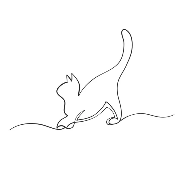 Cat Silhouette One Line Hand Drawn Design — Vetor de Stock
