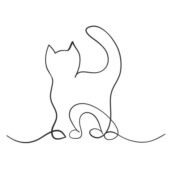 Silhouette Gatto Una Linea Disegnata Mano Design — Vettoriale Stock