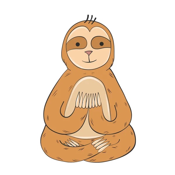 Sloth Sitting Yoga Pose Hand Drawn Лицензионные Стоковые Иллюстрации