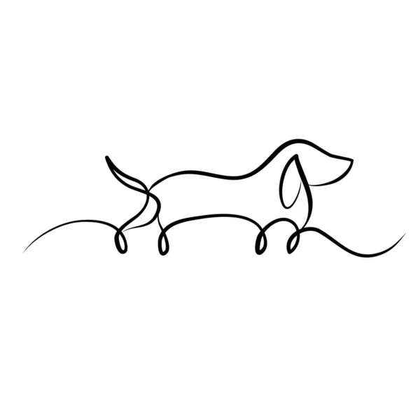 Dachshund Dog Silhouette One Line Hand Drawn Design — Vetor de Stock