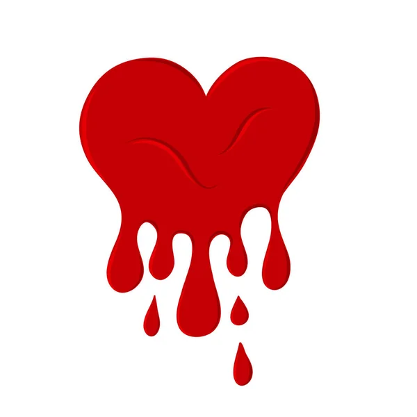 Bleeding Red Heart Blood Hand Drawn Design — Stockvektor