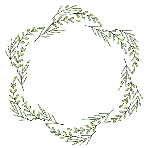 用枕头绿叶春枝的圆形框架边框 — 图库矢量图片