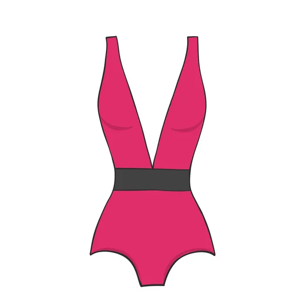Beautiful Crimson Swimsuit Hand Drawn Summer Holiday Design — Vetor de Stock