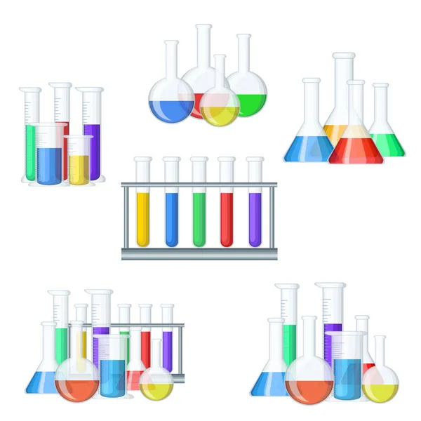 Conjunto Grupos Diferentes Tubos Ensayo Médico Químico Con Líquido Color — Archivo Imágenes Vectoriales