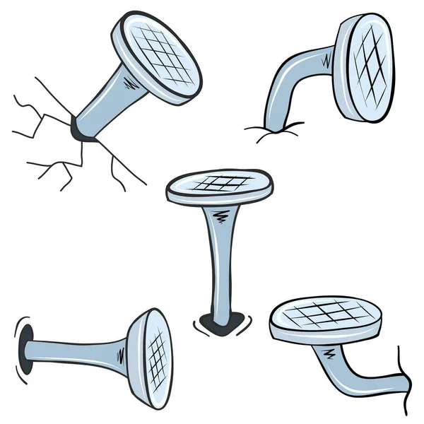 壁や床に打ち込まれた金属釘のセット — ストックベクタ