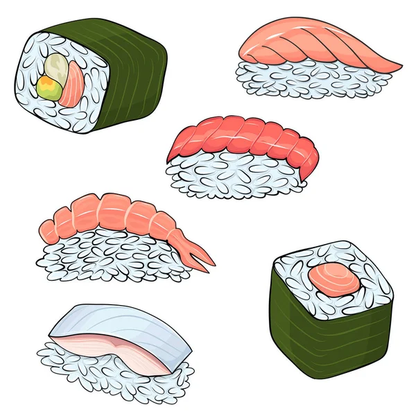 Set Different Sushi Japanese Cuisine Card Design — Vettoriale Stock