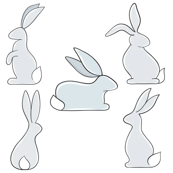 Set Easter Rabbit Bunny Grey Hand Drawn Holiday Card Design — 스톡 벡터