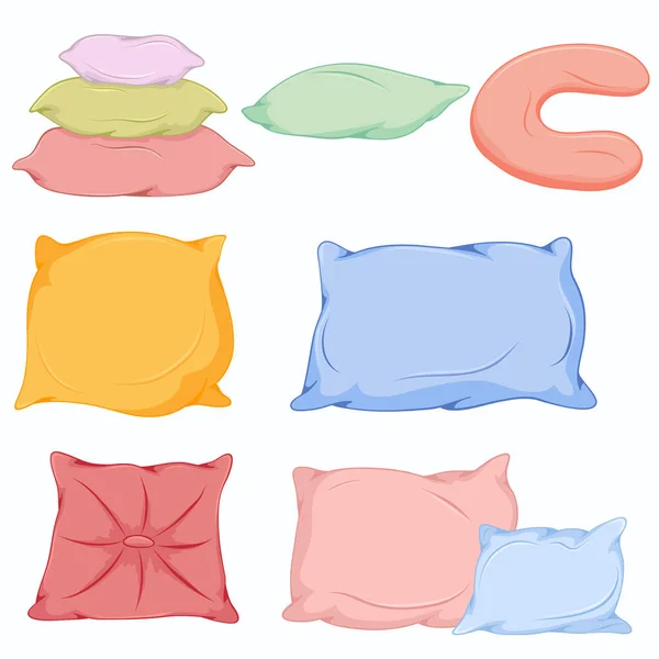 Set Different Realistic Cartoon Pillows Hand Drawn Design — Vetor de Stock