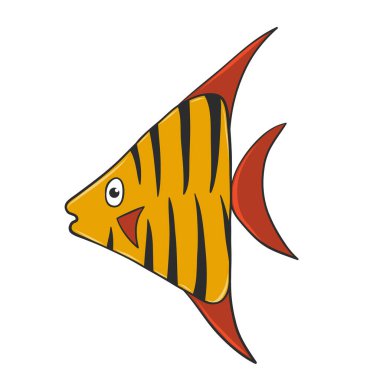 Tasarım için renkli tropik balık çizgi film stili el çizimi