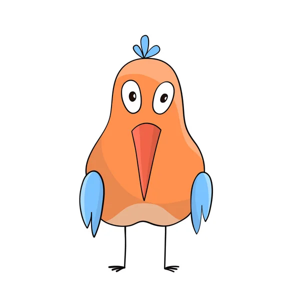 Orange Funny Cartoon Bird Hand Drawn Design — Vetor de Stock