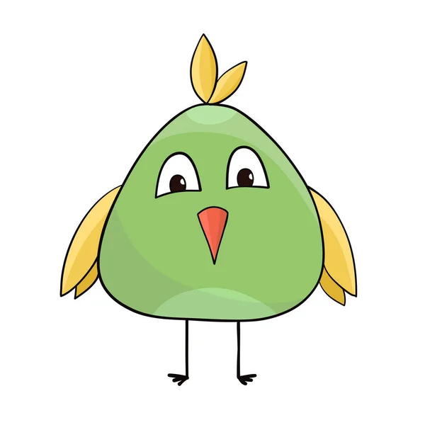 Green Funny Cartoon Bird Hand Drawn Design — Vetor de Stock