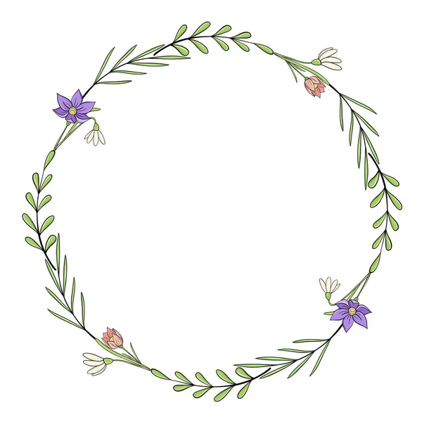 Frame Border Pillow Green Leaves Spring Branch Flowers — Vector de stock