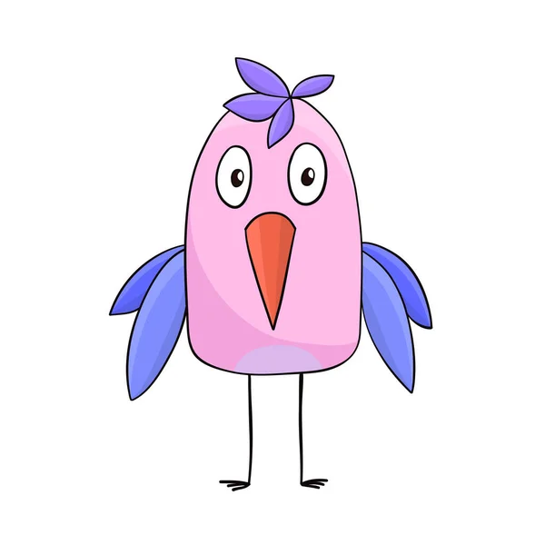 Pink Funny Cartoon Bird Hand Drawn Design — Stockvector