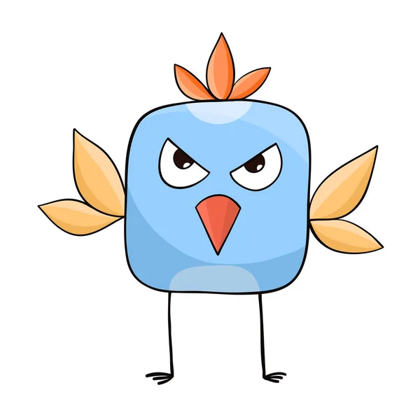 Blue Funny Cartoon Bird Hand Drawn Design — Vetor de Stock