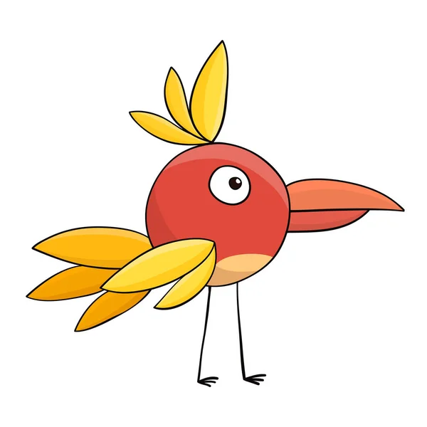 Red Funny Cartoon Bird Hand Drawn Design —  Vetores de Stock
