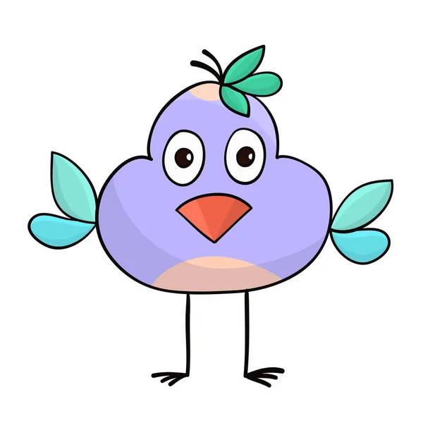 Violet Funny Cartoon Bird Hand Drawn Design — Vetor de Stock