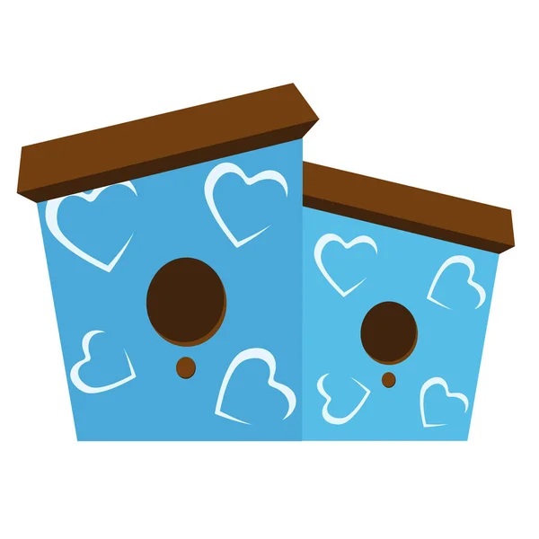 Colorful Blue Double Birdhouse Icon Flat Style Spring Card Desing — 스톡 벡터